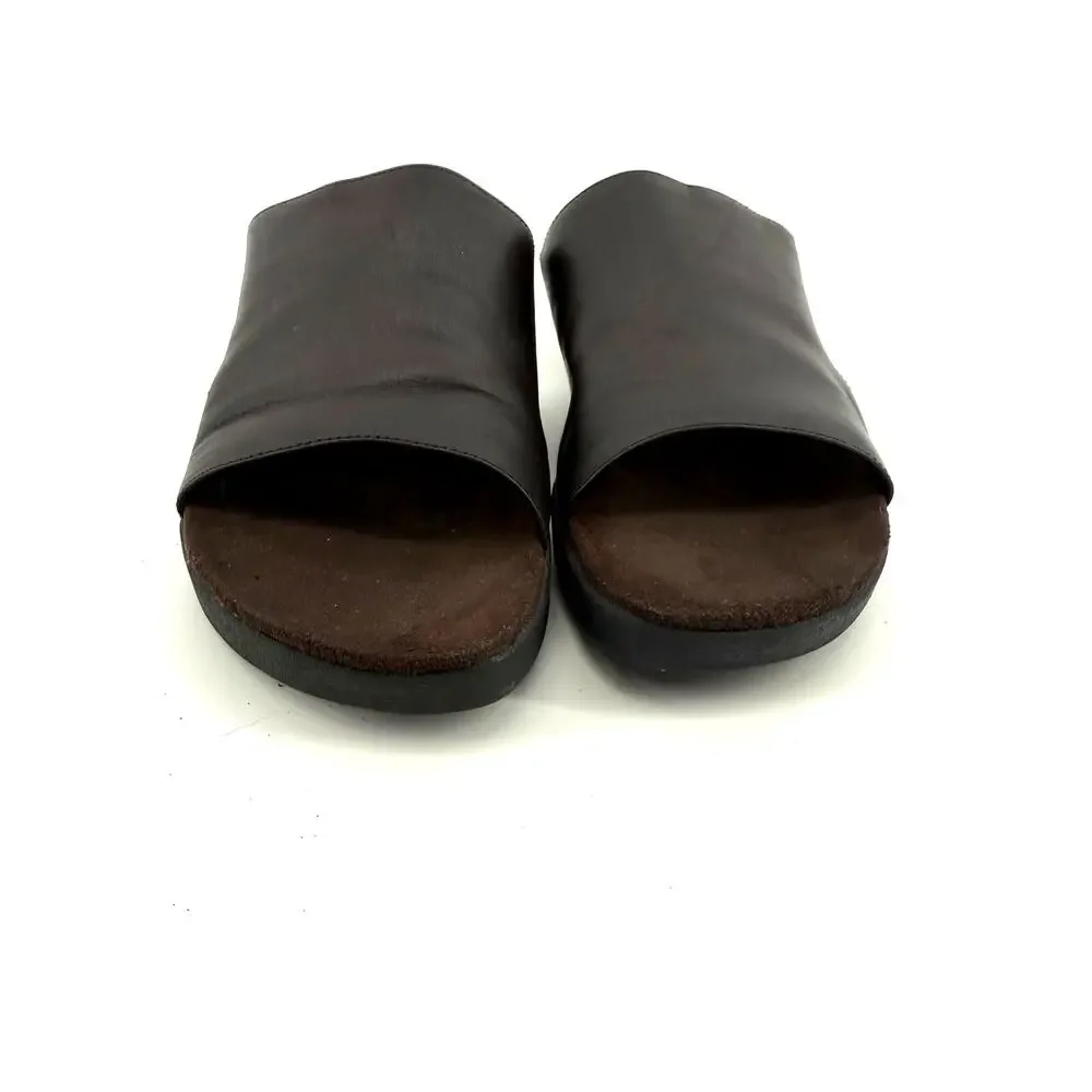 Croft & Barrow Brown Leather Slide Sandals Adeleine Minimalist Flat Size 7